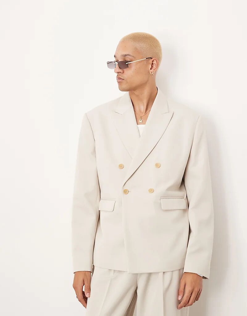 

Двубортный пиджак свободного кроя ASOS DESIGN цвета гальки