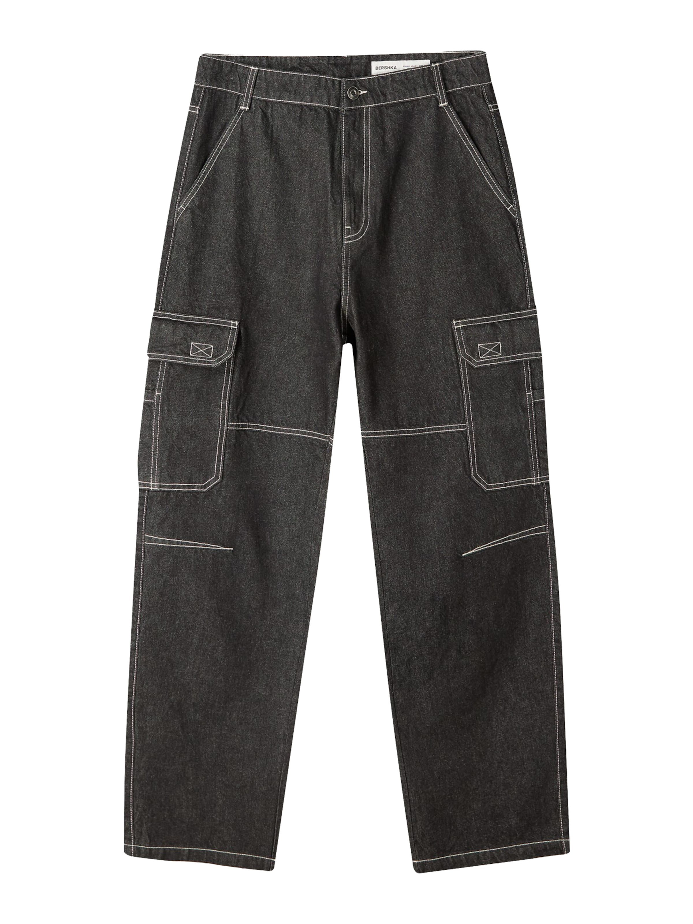 

Bershka Багги карго джинсы в черном дениме