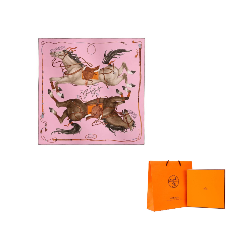 

HERMES Шарф из шелка тутового шелкопряда Women's Sugar Coated Pink/Chestnut/Charcoal Gray