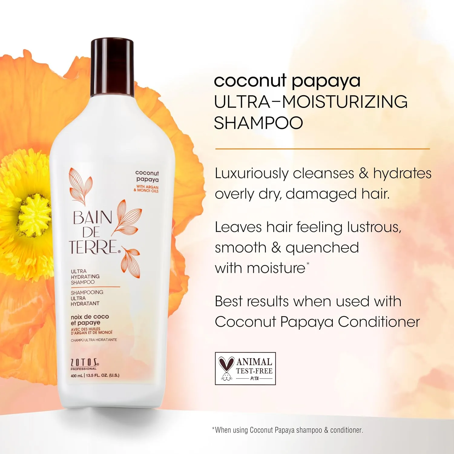 Кондиционер Bain de Terre Coconut Papaya для сухих и поврежденных волос, с аргановым и монои маслами, ультраувлажняющий 1000/100 мл (3 шт.) — фото 3