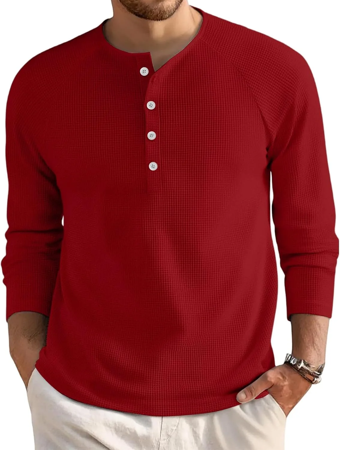 

Мужская футболка Henley с длинным рукавом, однотонная, M-3XL