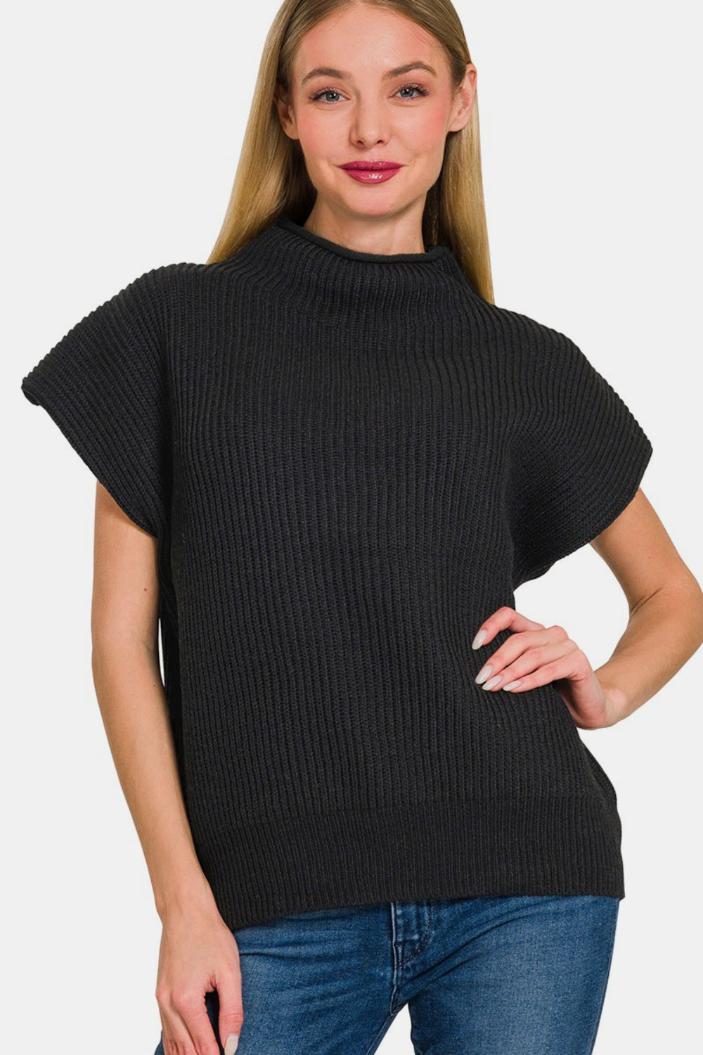 

Свитер с коротким рукавом и воротником-стойкой FASHNZFAB, черный