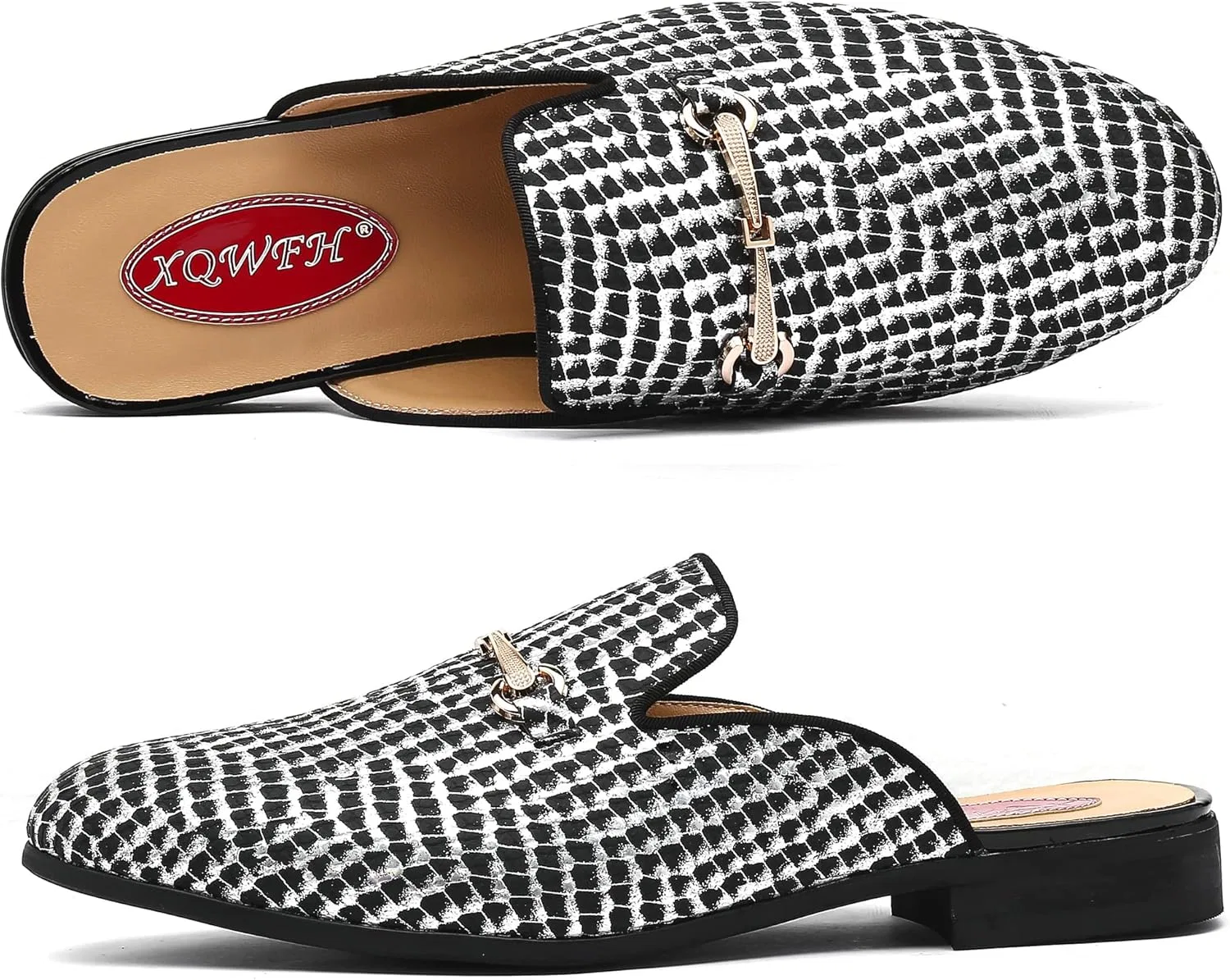 Мужские мюли с золотой пряжкой, из кожи, Loafers & Slip-Ons, черный с блестками XQWFH — фото 4
