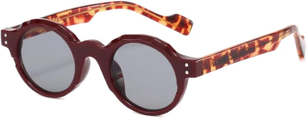 

Классические круглые солнцезащитные очки для женщин, унисекс и мужчин, с заклепками, подходят для повседневного использования, защита от УФ-излучения UV400, металлический сердечник UATXTAU, Red Gray