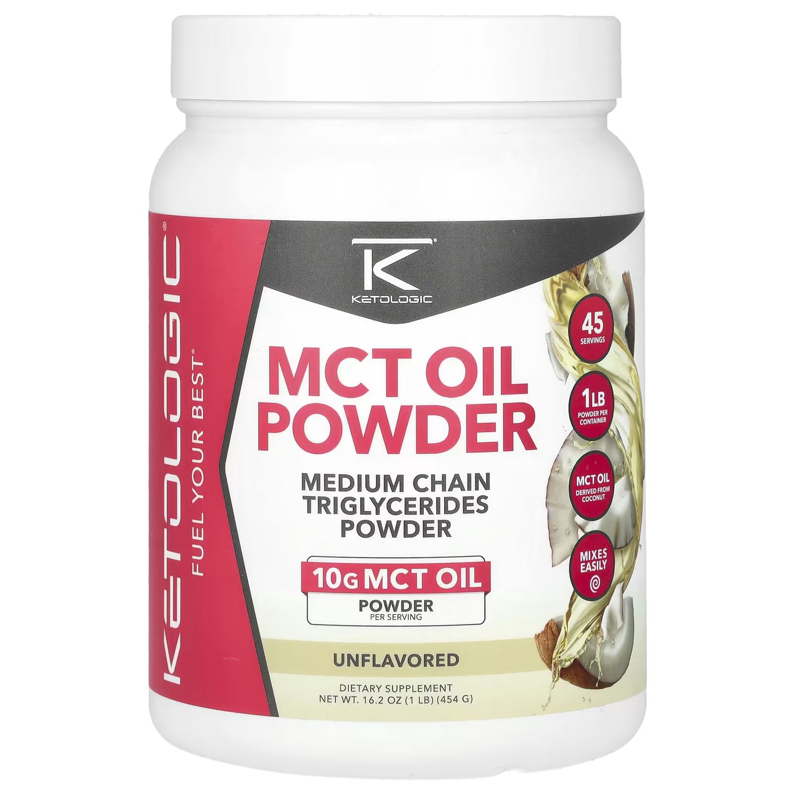 

Масляный порошок MCT, без вкуса, 16,2 унции (454 г) Ketologic