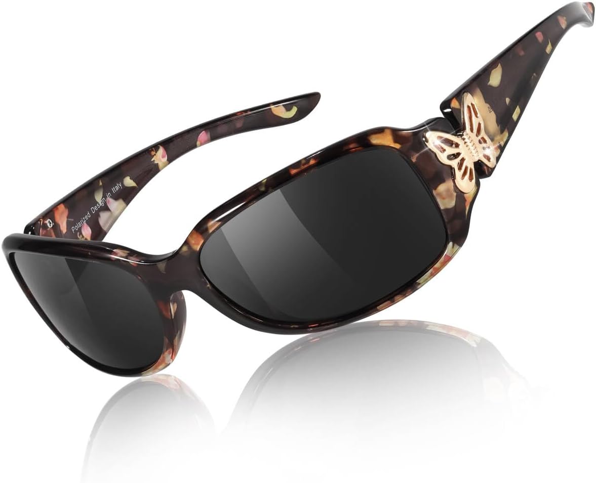 

Женские поляризованные солнцезащитные очки TJUTR с обтекаемым дизайном в виде бабочки, в модном стиле Jackie-O, обеспечивают защиту от УФ-излучения UV400, A11 Brown Floral Frame Grey Lenses
