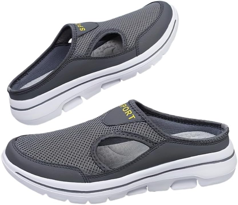 

Мужские сетчатые сандалии больших размеров, дышащие, повседневные нескользящие тапочки, открытый носок, для дома, улицы, пляжа и душа Hhhchpm, серый