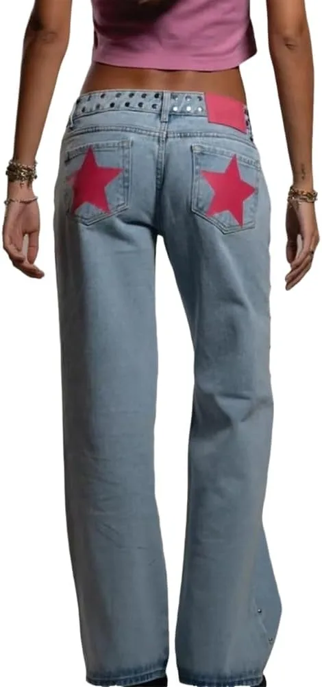 

Женские джинсы Leopard Star Patch прямого кроя с низкой посадкой и заклепками YADMISU