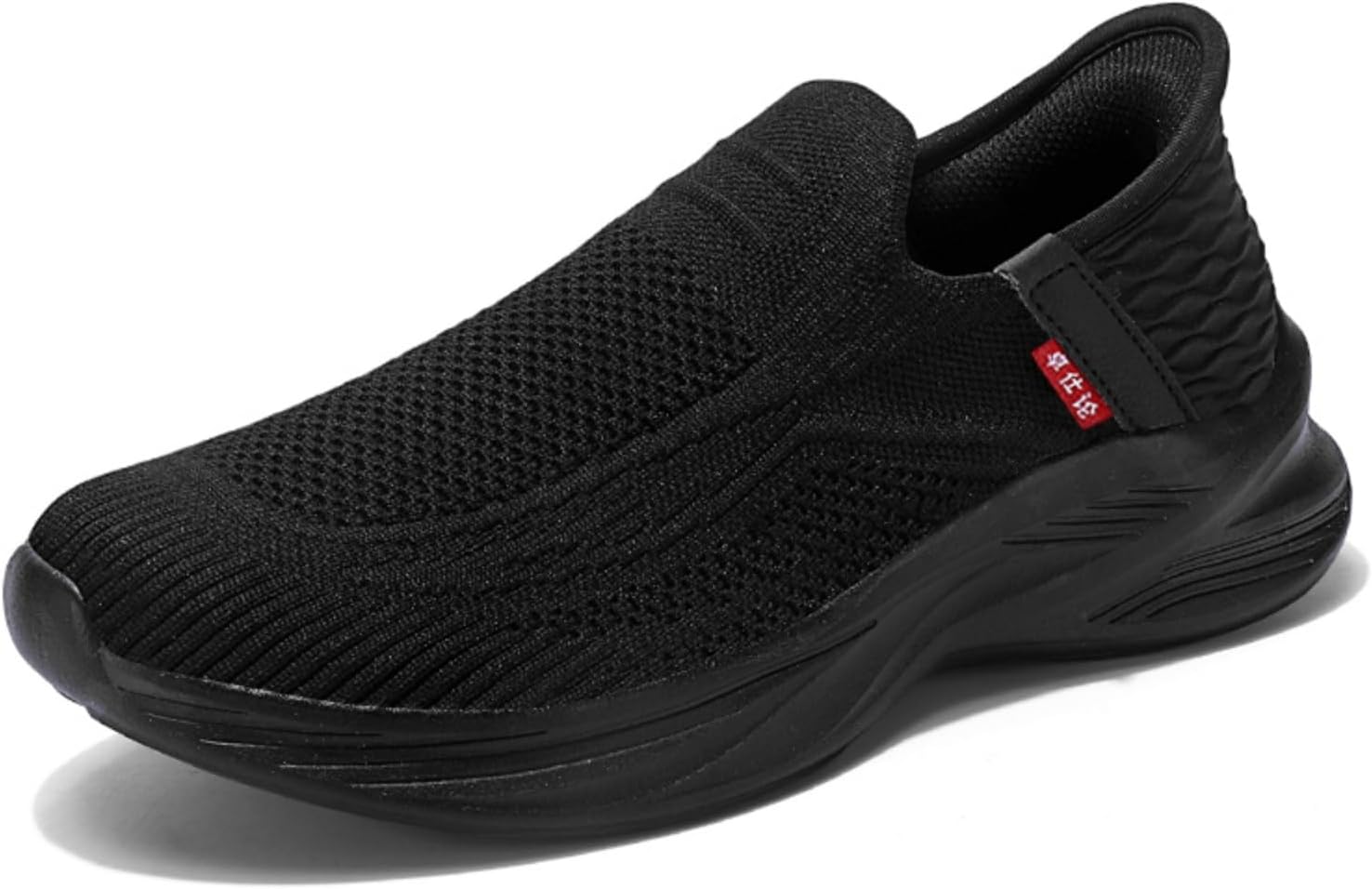 

Мужские вязаные кроссовки без шнурков, дышащие легкие повседневные обувь с удобной толстой подошвой, идеальны для повседневной и свободной носки Aokisx, черный