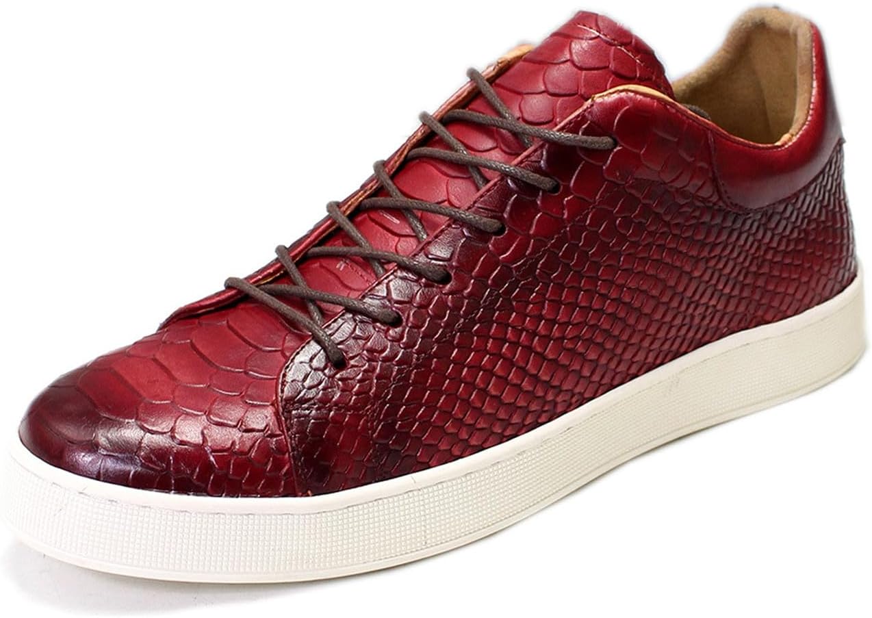 

Мужские повседневные туфли Santimon Mens из натуральной кожи, кроссовки для комфорта при ходьбе, модные современные дышащие с тиснением под крокодила, с противоскользящей подошвой, плоские дерби для мужчин, красный