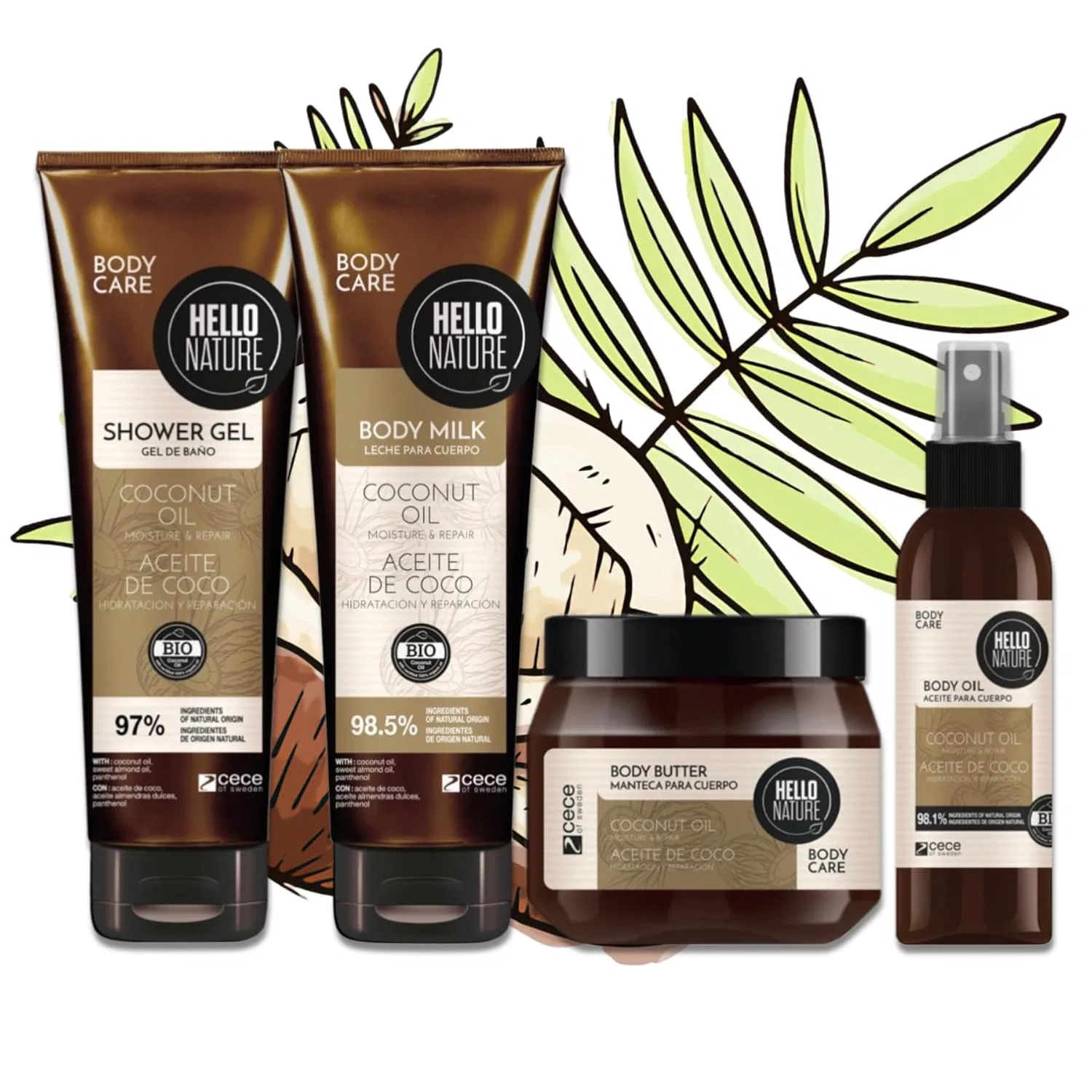 Набор для ухода за телом P-Beauty с органическим кокосовым маслом P-Beauty Cosmetic Accessories, Set 4 Shower Gel + Butter + Milk