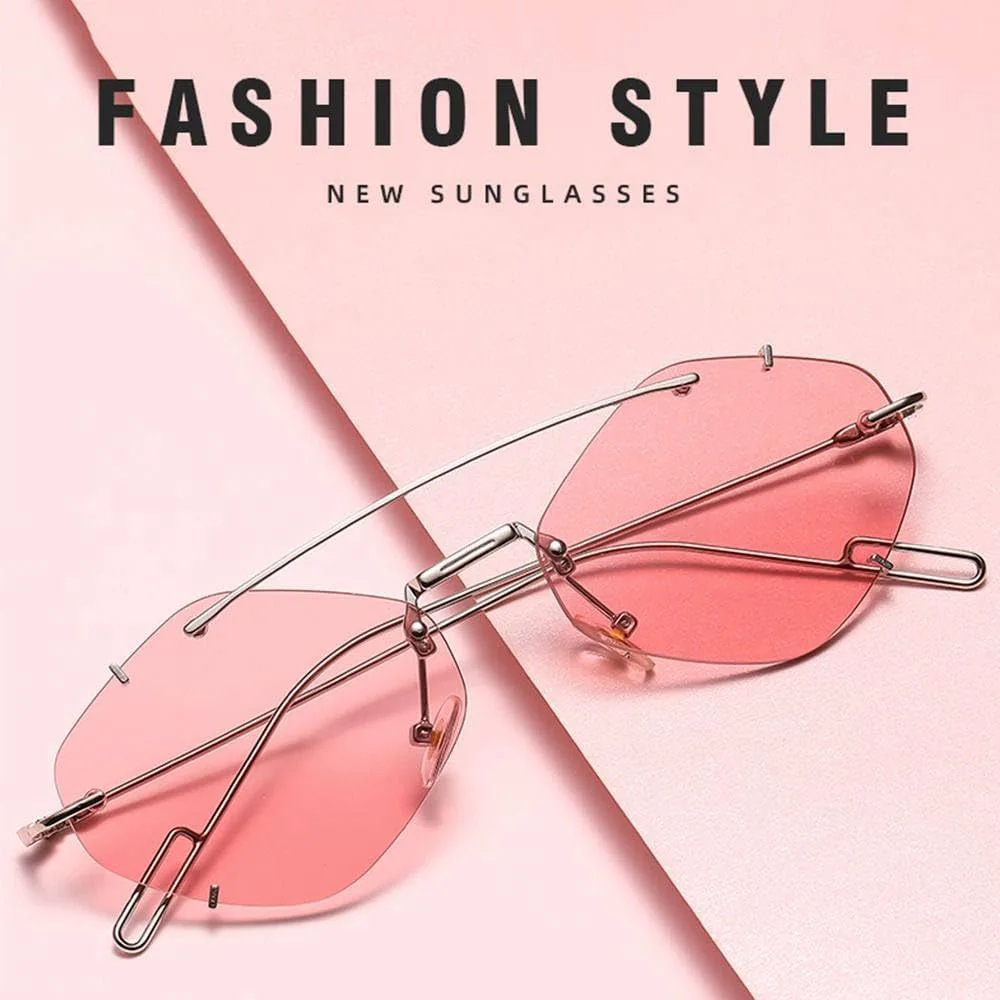 

Солнцезащитные очки без оправы для женщин 2027 года, модные солнцезащитные очки в стиле ретро для мужчин, очки с защитой от УФ-излучения UV400 MTZJH, Pink