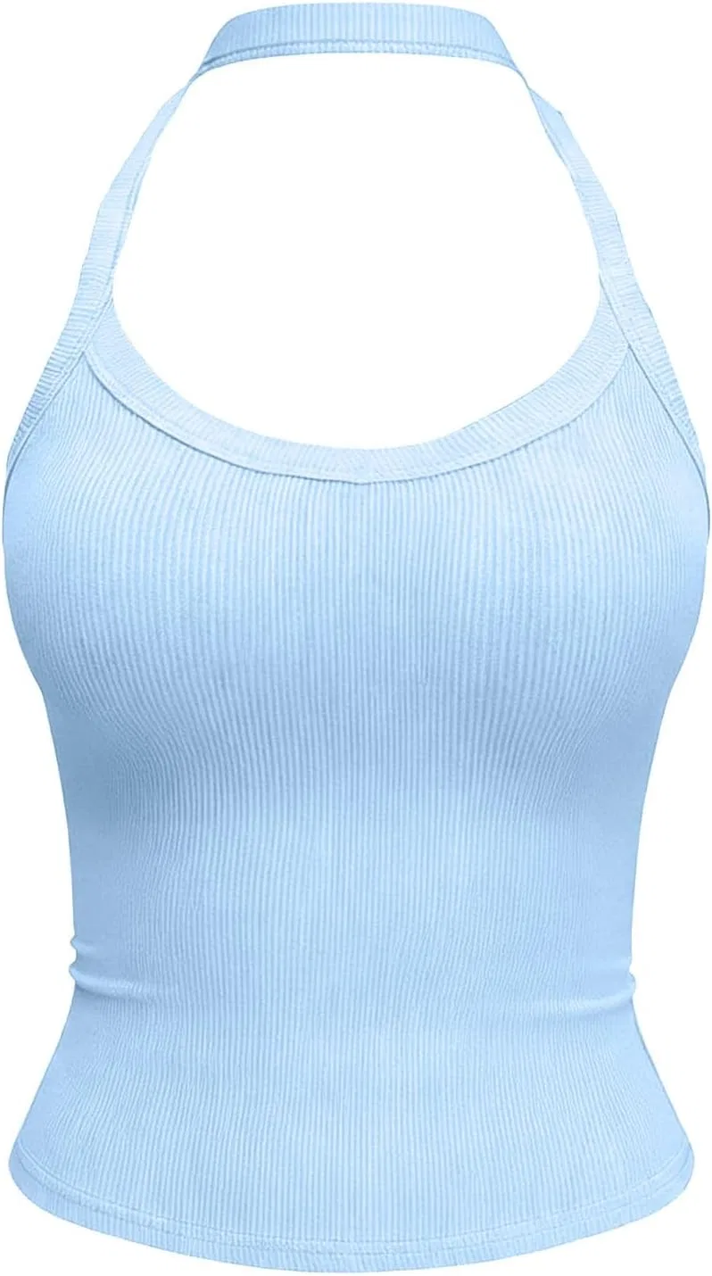 Женский топ на бретелях, ribbed, Light Blue — фото 4