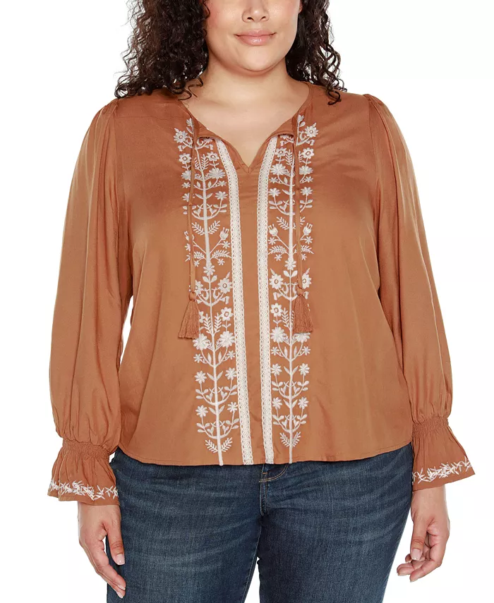 

Блузка Black Label Plus Size с завязкой на шее и вышивкой спереди Belldini, коричневый/бежевый