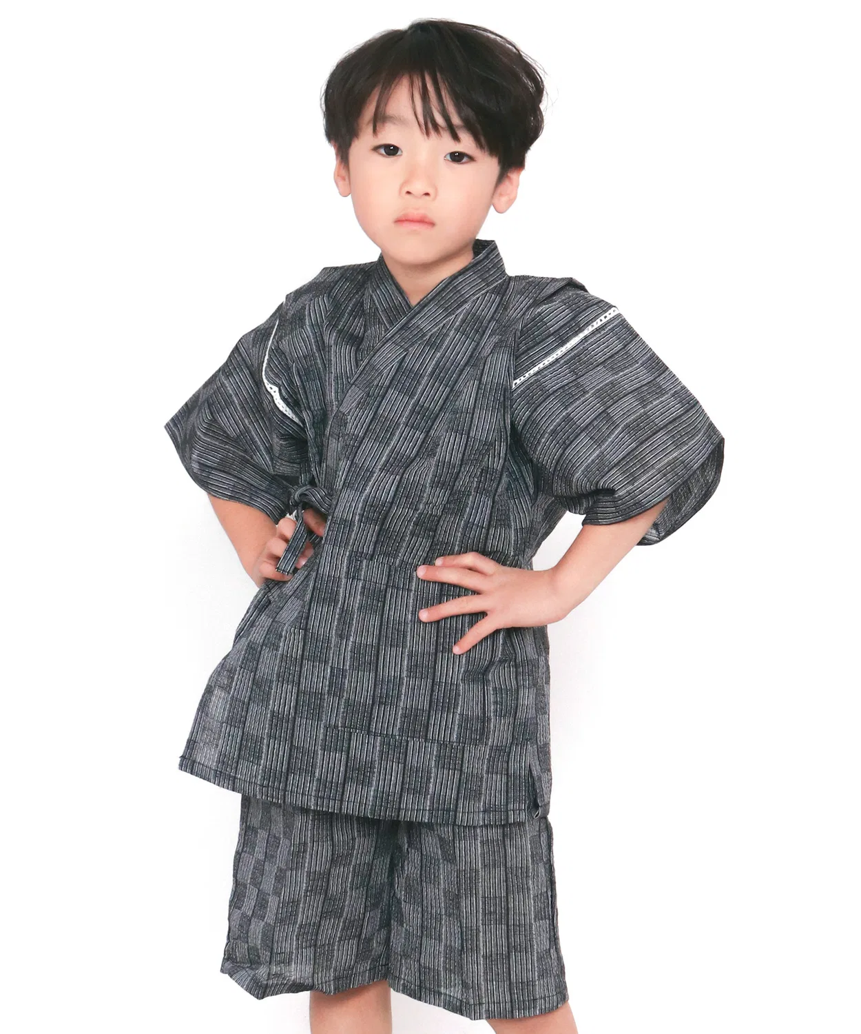 Детское кимоно Jinbei из шидзира-ори, хлопок, чёрный