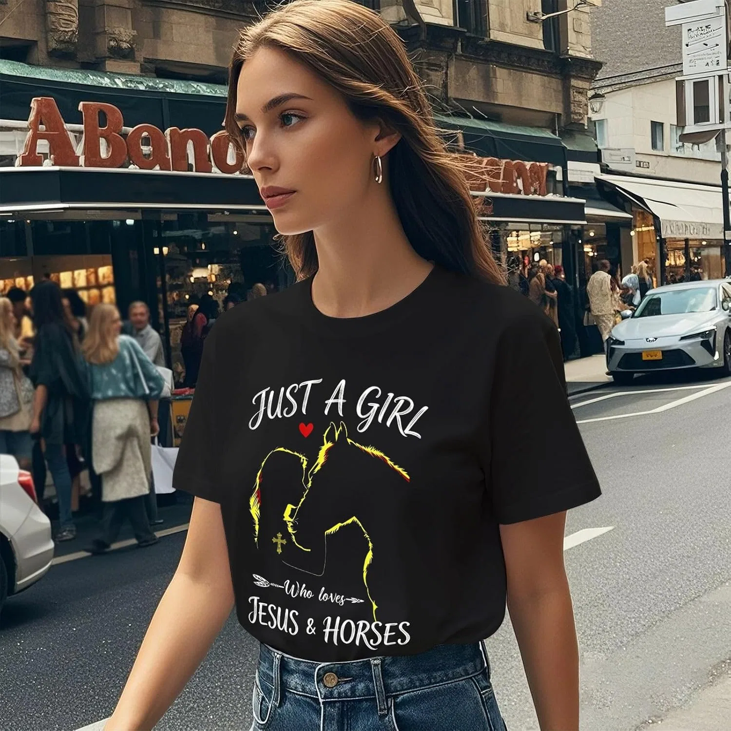 Толстовка Just A Girls Who Loves Jesus для мужчин. Футболка с принтом для женщин Generic, Just A Girls Who Loves Jesus And Horses Equestrians Christianallblack2 — фото 3