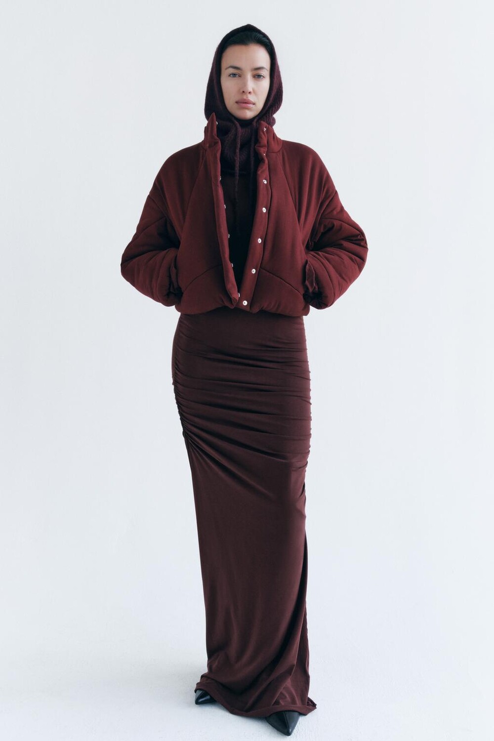 

Длинное драпированное платье ZARA, бордовый