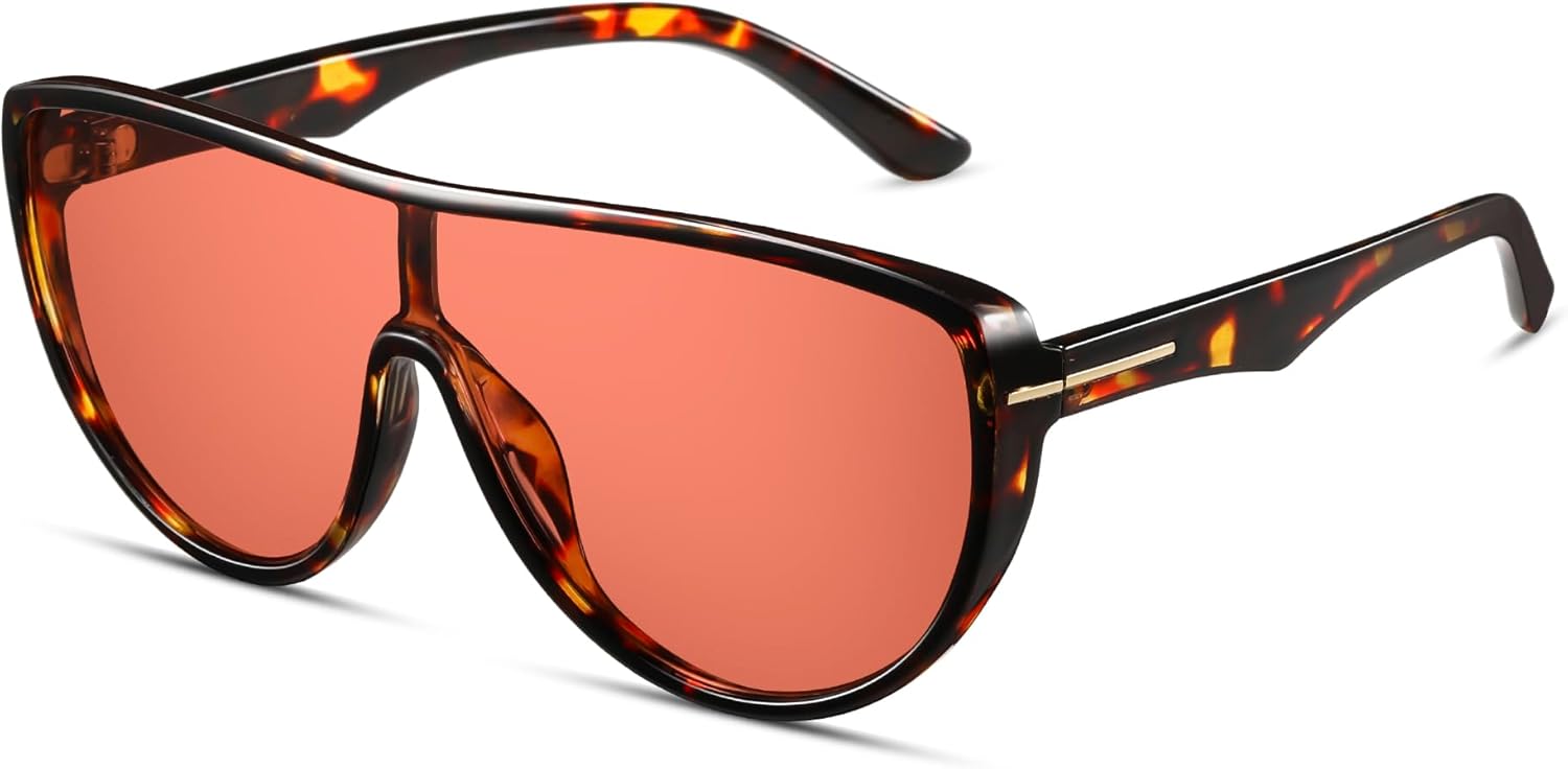 

Большие солнцезащитные очки-авиаторы для женщин и мужчин, ретро, ​​большие круглые очки-авиаторы, модные винтажные солнцезащитные очки-щитки в стиле 70-х CL013 Colrea, Tortoise Frame/Light Red Lenses