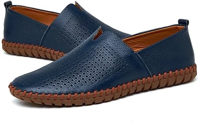 

Мужские слипоны-лоферы летние дышащие плоские лоферы удобные, с противоскользящей мягкой подошвой, для ходьбы и вождения DMGYCK, синий