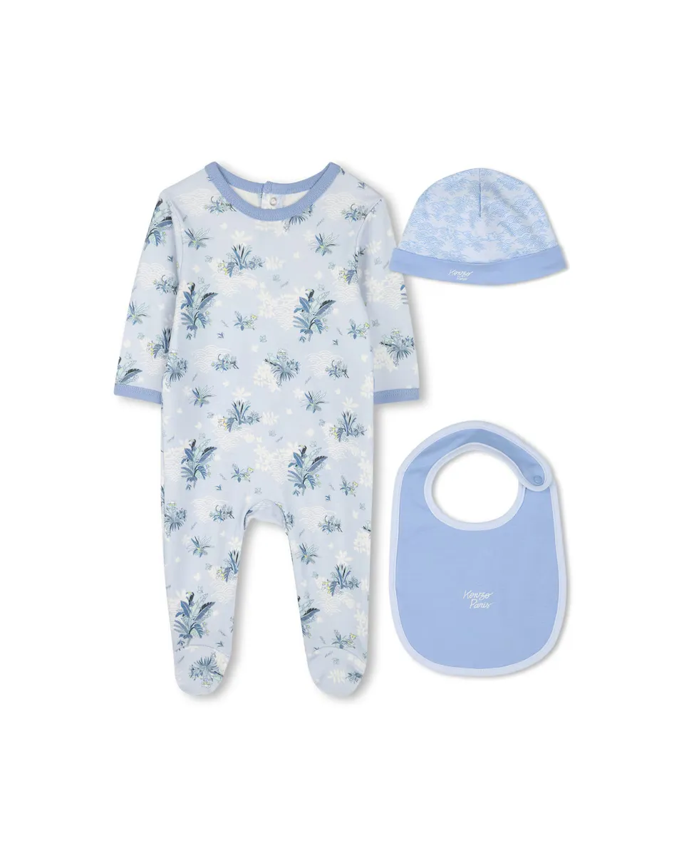 

Пижама с принтом для мальчика с подходящей шапкой и нагрудником Kenzo Kids, голубой