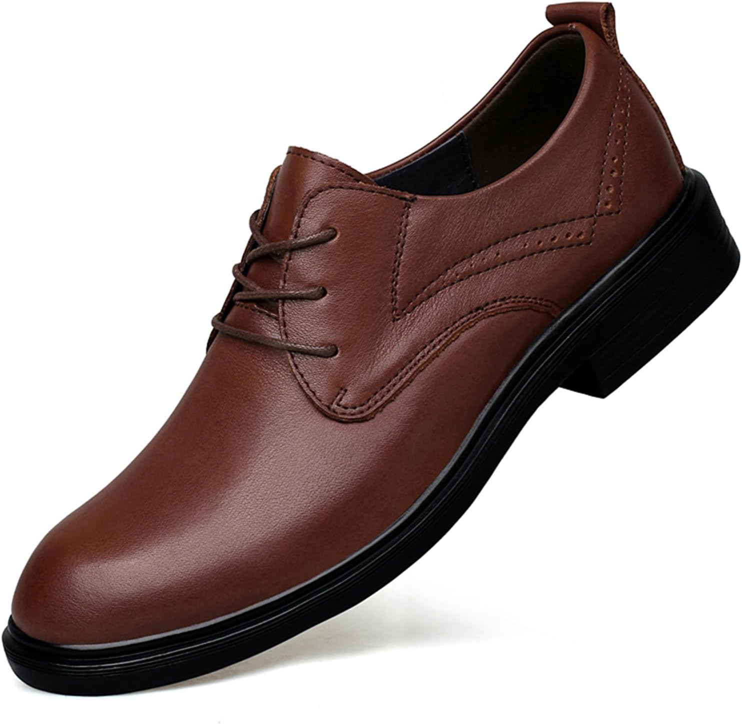 

Мужские оксфорды из натуральной кожи с шнуровкой, удобным массивным каблуком, круглым носком, противоскользящей подошвой, из веганской кожи, для деловых мероприятий, офисной работы, свадеб и других формальных событий Tixewsjh, коричневый