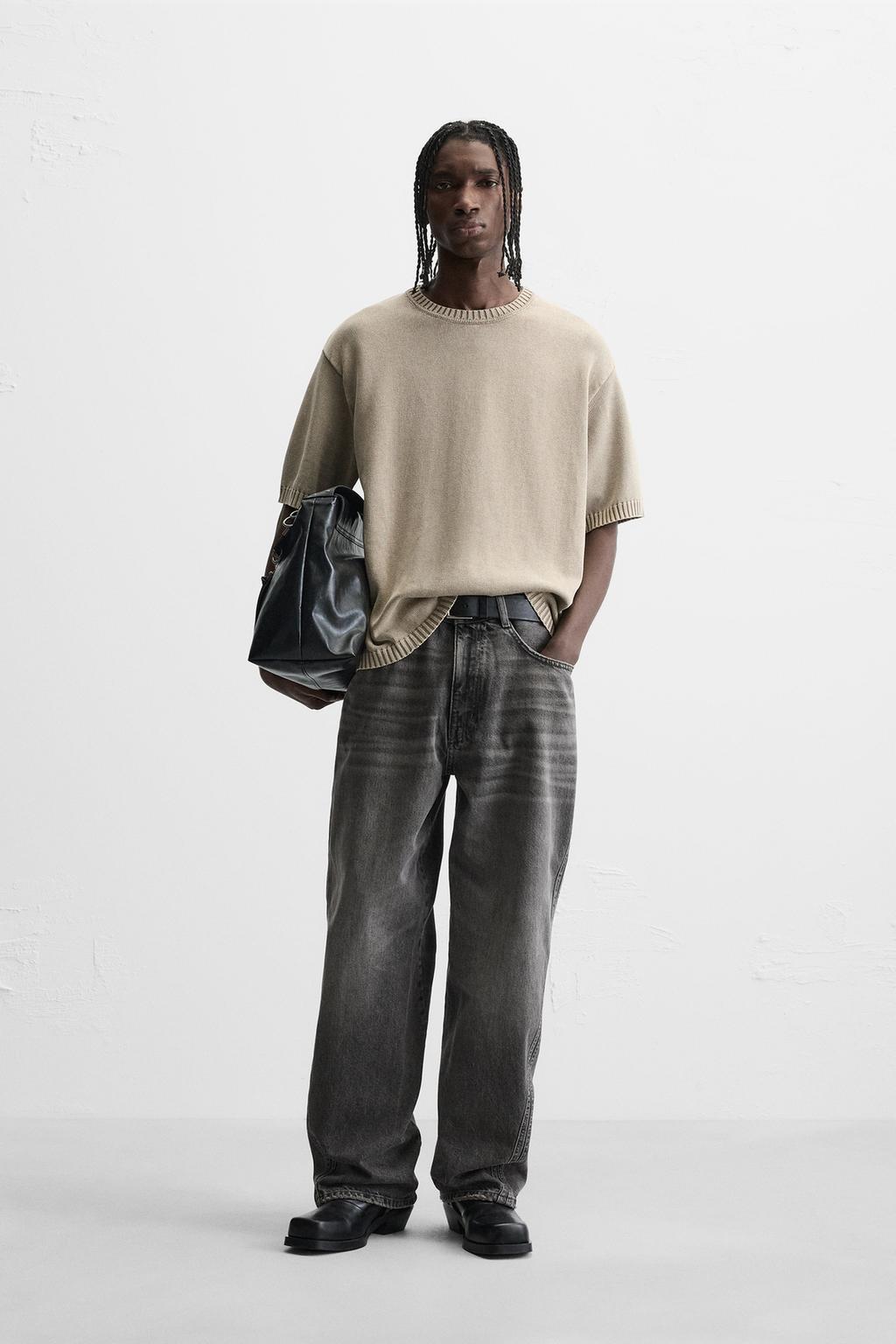 

Застиранная трикотажная футболка ZARA, песочный
