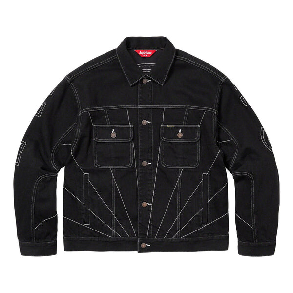 

Куртка radial embroidered denim trucker jacket 'black white' Supreme, черный