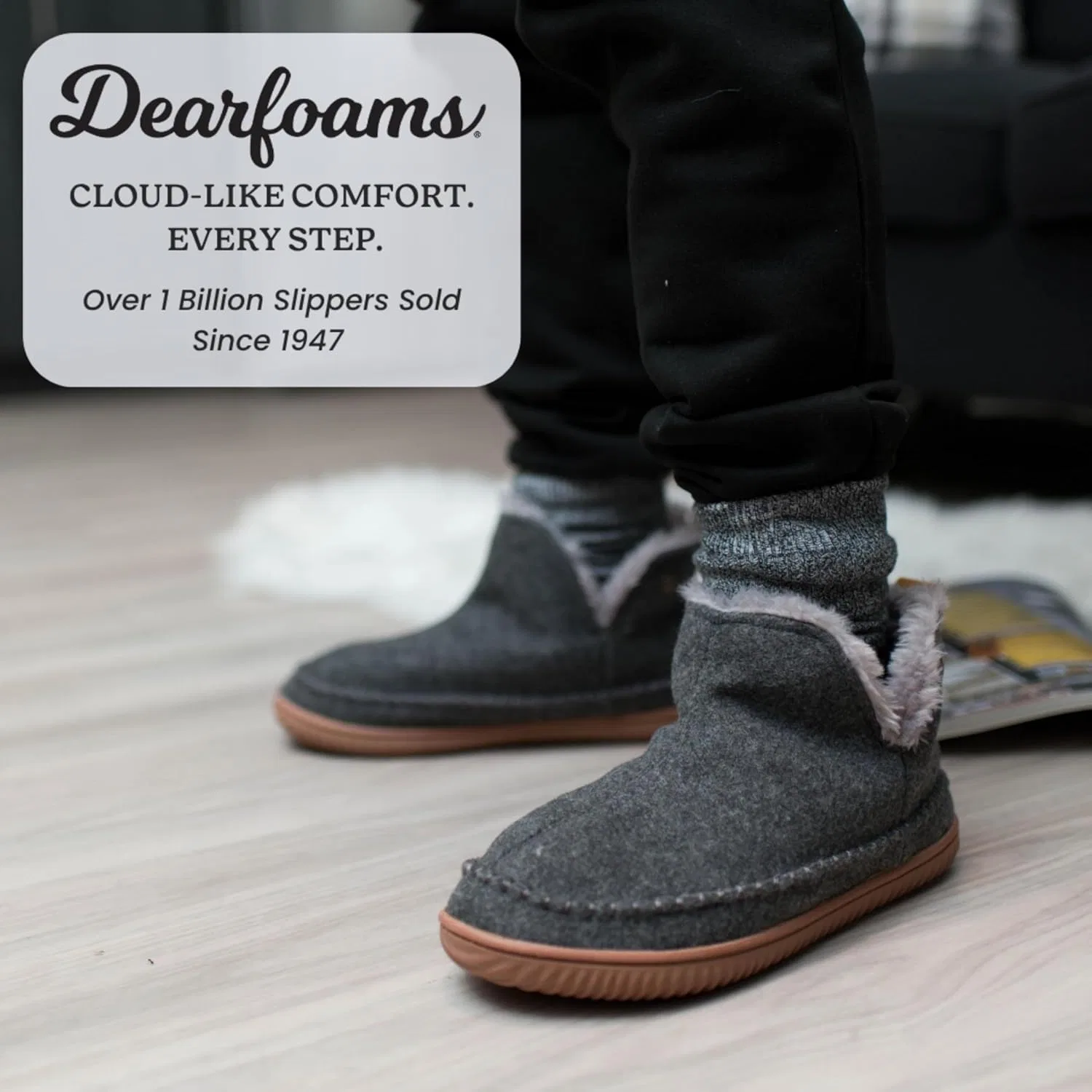 Мужские уютные тапочки Dearfoams Brixen из пеноматериала с эффектом памяти для дома и улицы, для кемпинга в альпийском стиле, Dark Grey, Dark Heather Grey — фото 2