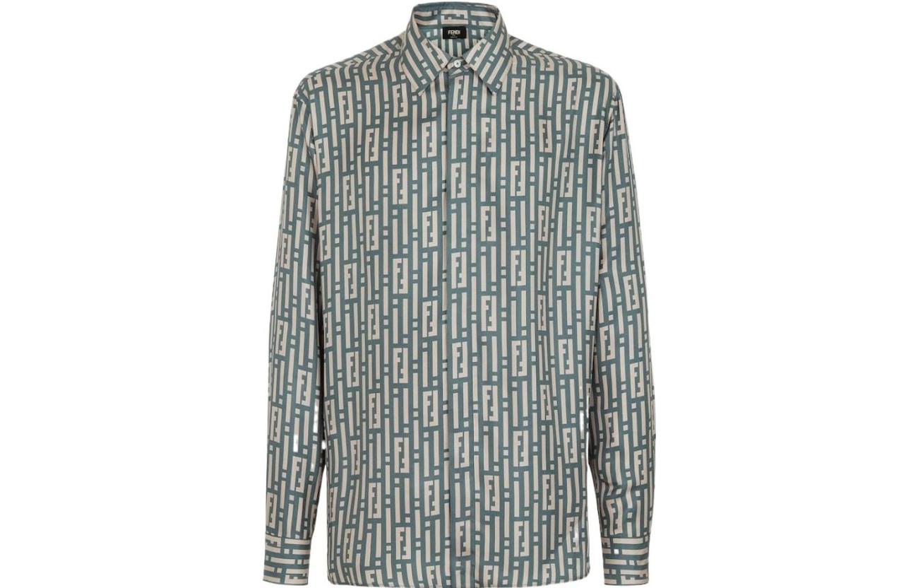 

Fendi Мужская рубашка, зеленая, с острым воротником, средней высоты