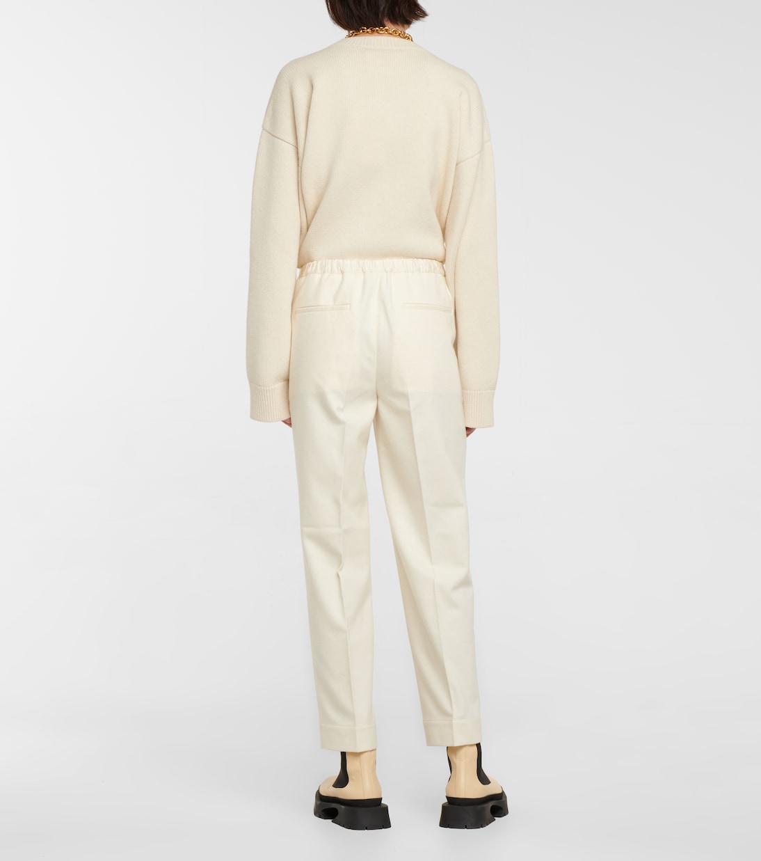 Брюки из смесовой шерсти на завязках Jil Sander, Natural — фото 3
