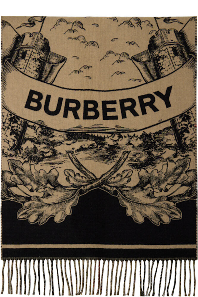 

Бежевый широкий двусторонний шарф EKD из кашемира Burberry