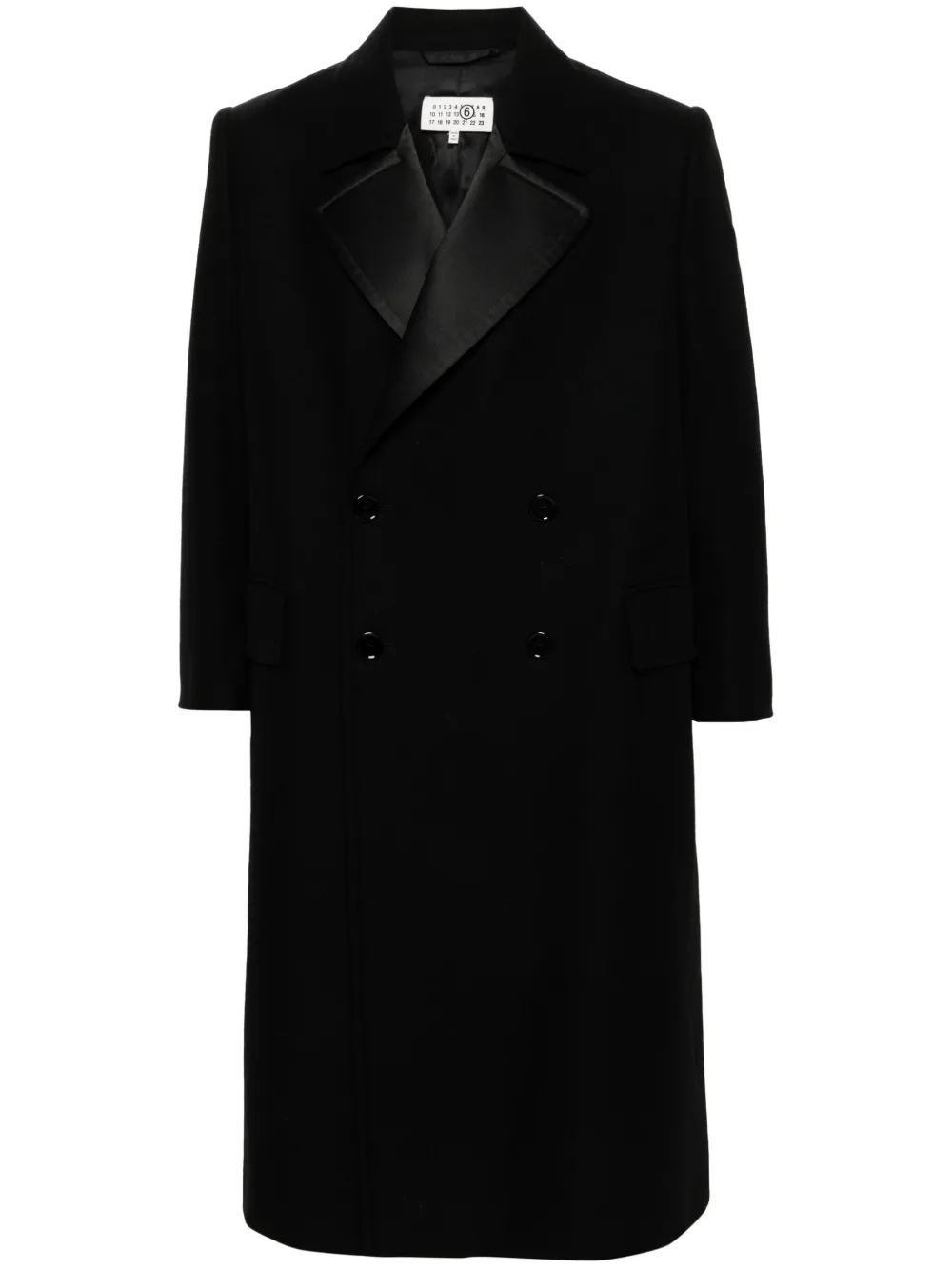 

Двубортное пальто с контрастными лацканами MM6 Maison Margiela, черный