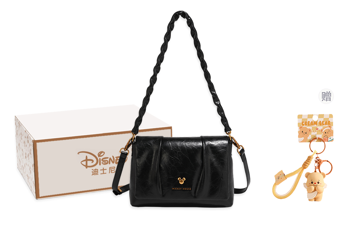 

Disney Микки Серия ПУ плиссированная маленькая квадратная сумка, Black+Exquisite Pendant B