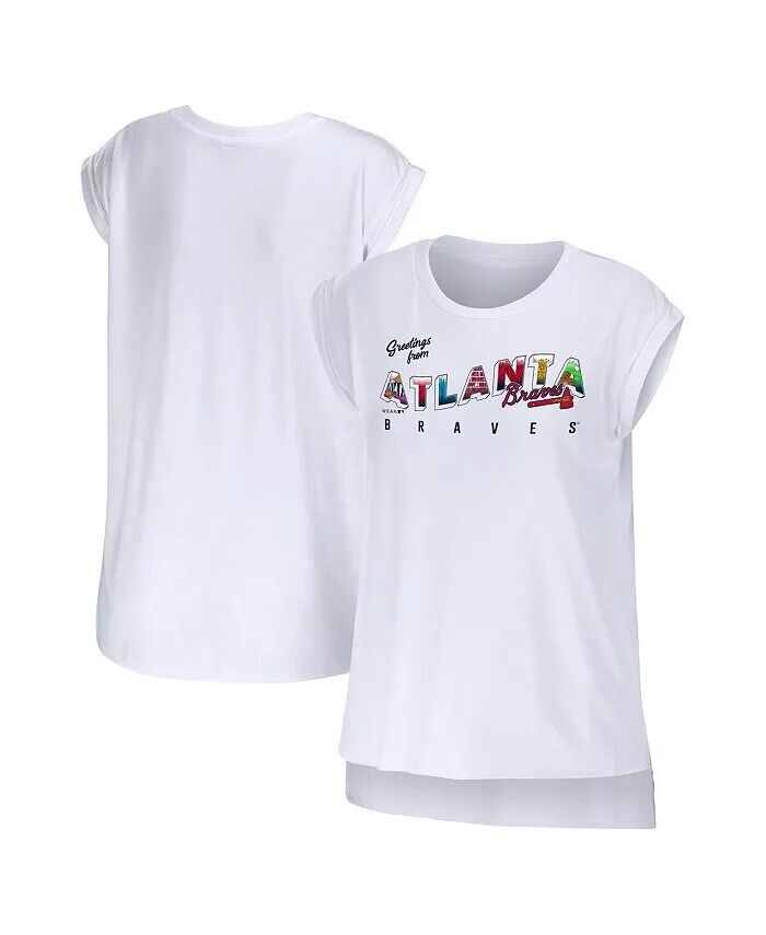 

Женская белая футболка Atlanta Braves с приветствием из ткани Wear By Erin Andrews
