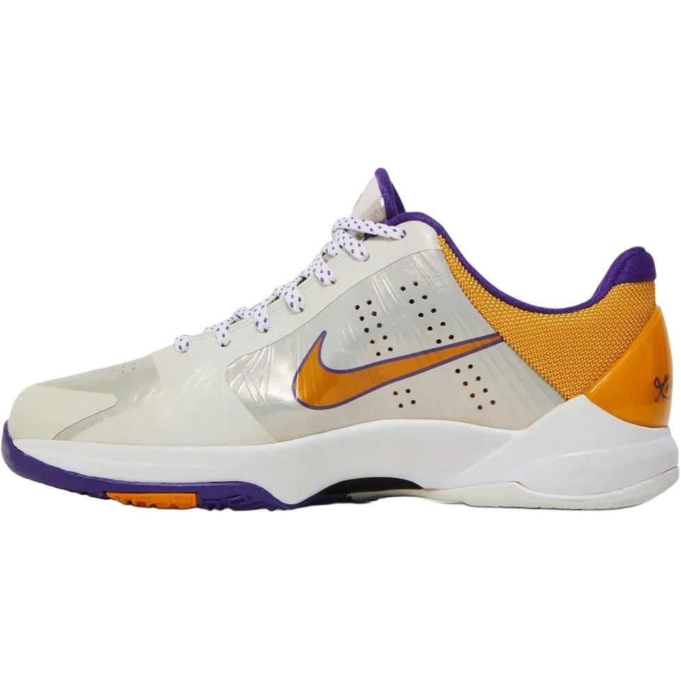 Nike Детские баскетбольные кроссовки Zoom Kobe 5 Low top, белые, фиолетовые и желтые — фото 3