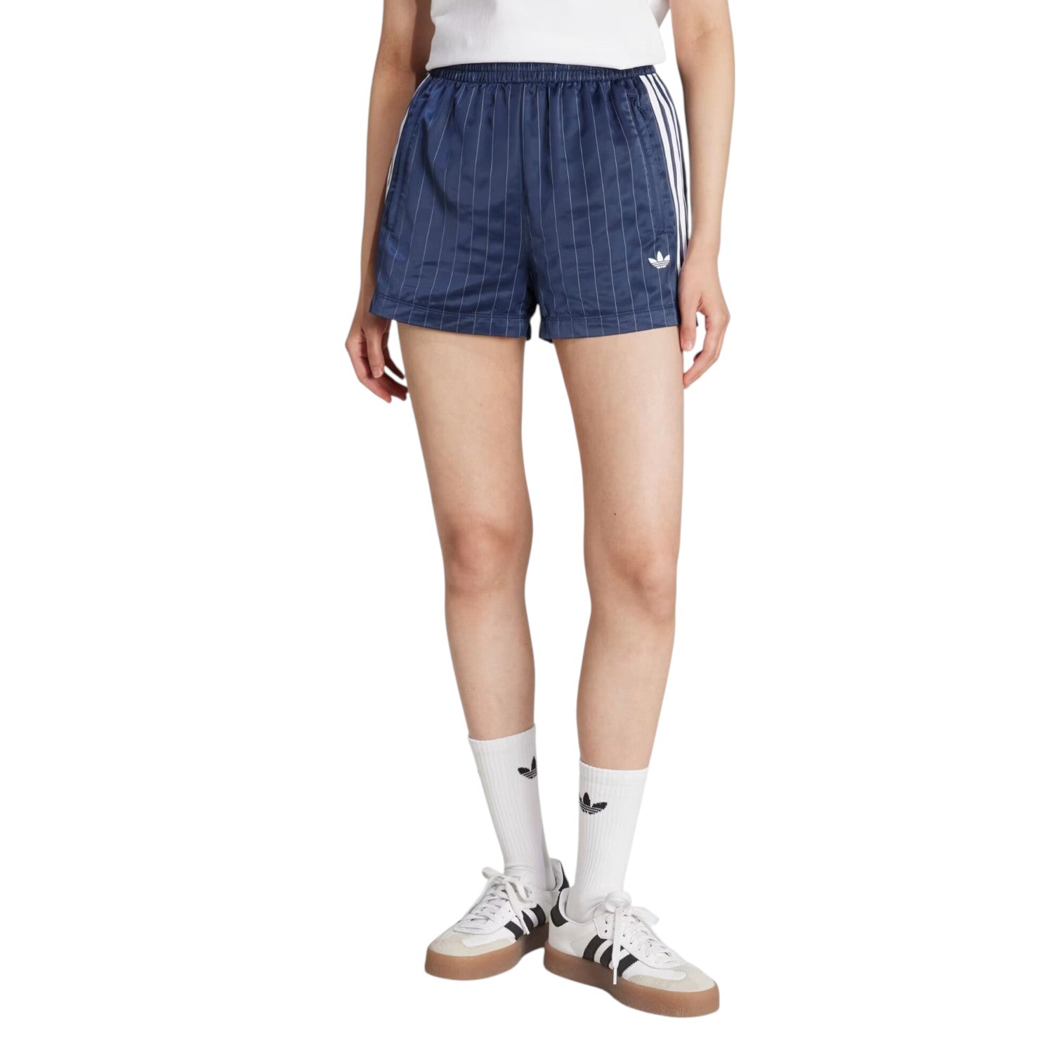 Шорты (WMNS) adidas Pinstripe Satin Shorts 'Night Indigo' — фото 2