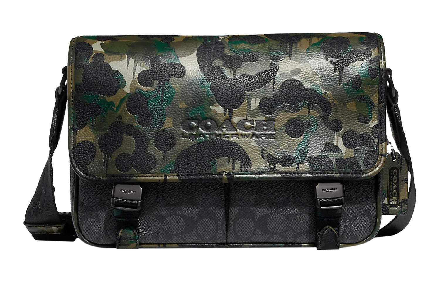 

COACH Сумка-мессенджер из лакированного полотна с кожаными вставками, плечевая сумка, кроссбоди большая мужская черная и мультиколор