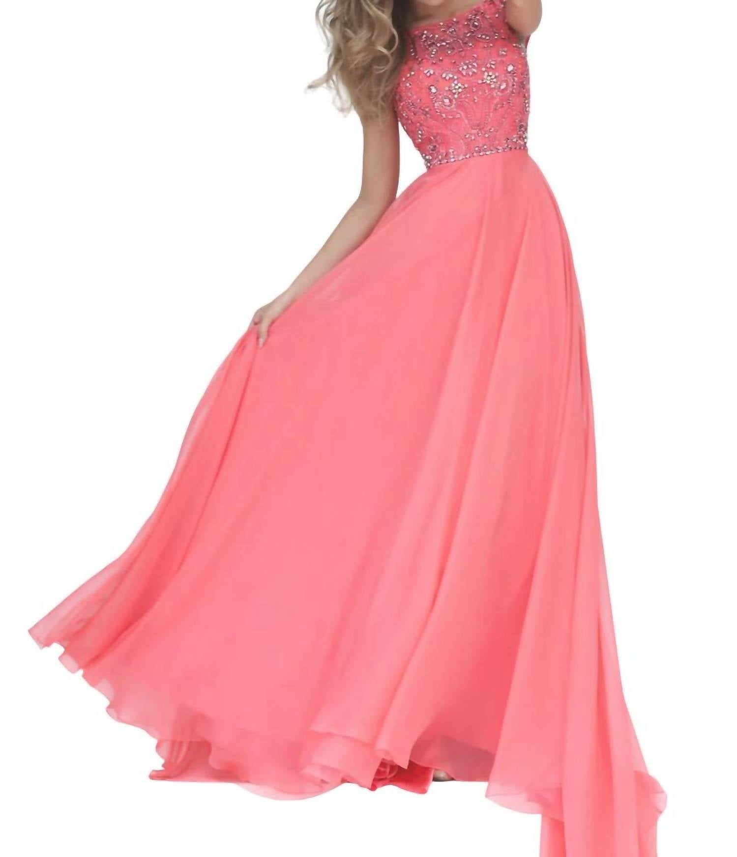 

Платье для выпускного вечера из шифона с бисером в коралловом цвете Sherri Hill