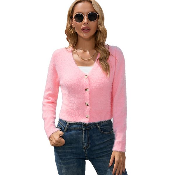

Женский укороченный кардиган с v-образным вырезом и длинным рукавом Seoria, Pink