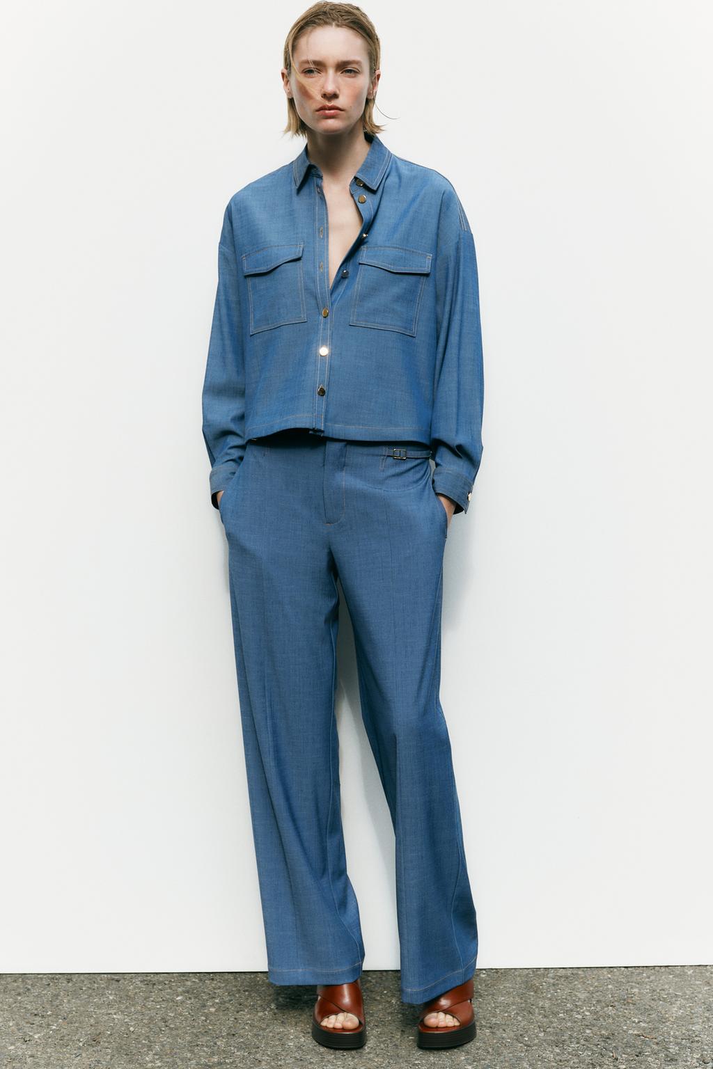 

Рубашка с накладным карманом ZARA, синий