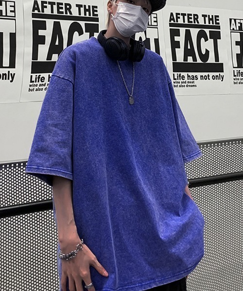 

Футболка с коротким рукавом, круглым вырезом, винтажная пигментная окраска с эффектом перекрашивания B'day, синяя