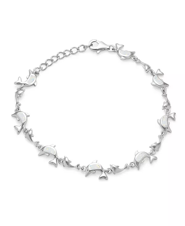 

Браслет с подвеской в виде дельфина из стерлингового серебра с инкрустацией из синтетического голубого опала Bling Jewelry, white