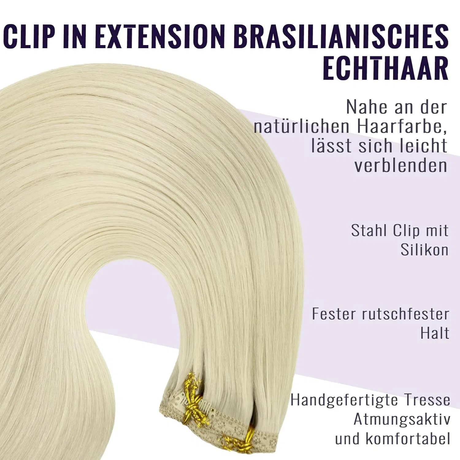 Накладные пряди Fshine Clip-In из натуральных волос 45 см Fshine, 1.2 7Pcs Clip #1000 — фото 3