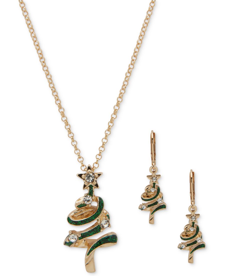 

Комплект из двух предметов: колье и серьги в виде спиралевидного дерева золотистого цвета Anne Klein, Green