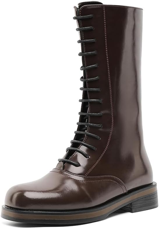 

Мужские винтажные высокие байкерские ботинки с молнией и шнуровкой из кожи, повседневные оксфорды Gezykao, коричневый