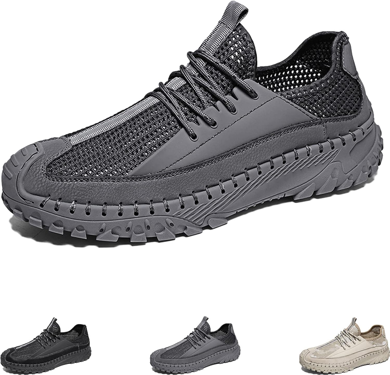 

Мужские кроссовки с вязкой сеткой, дышащие, ручной работы с шнуровкой, для активного отдыха, легкие, нескользящие, оксфорды для бизнеса и прогулок Elshtide, серый