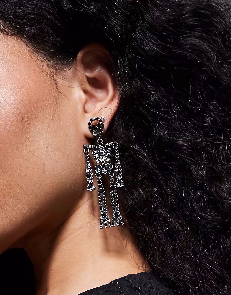 

Серьги-подвески скелета со стразами Halloween черного цвета Asos Design