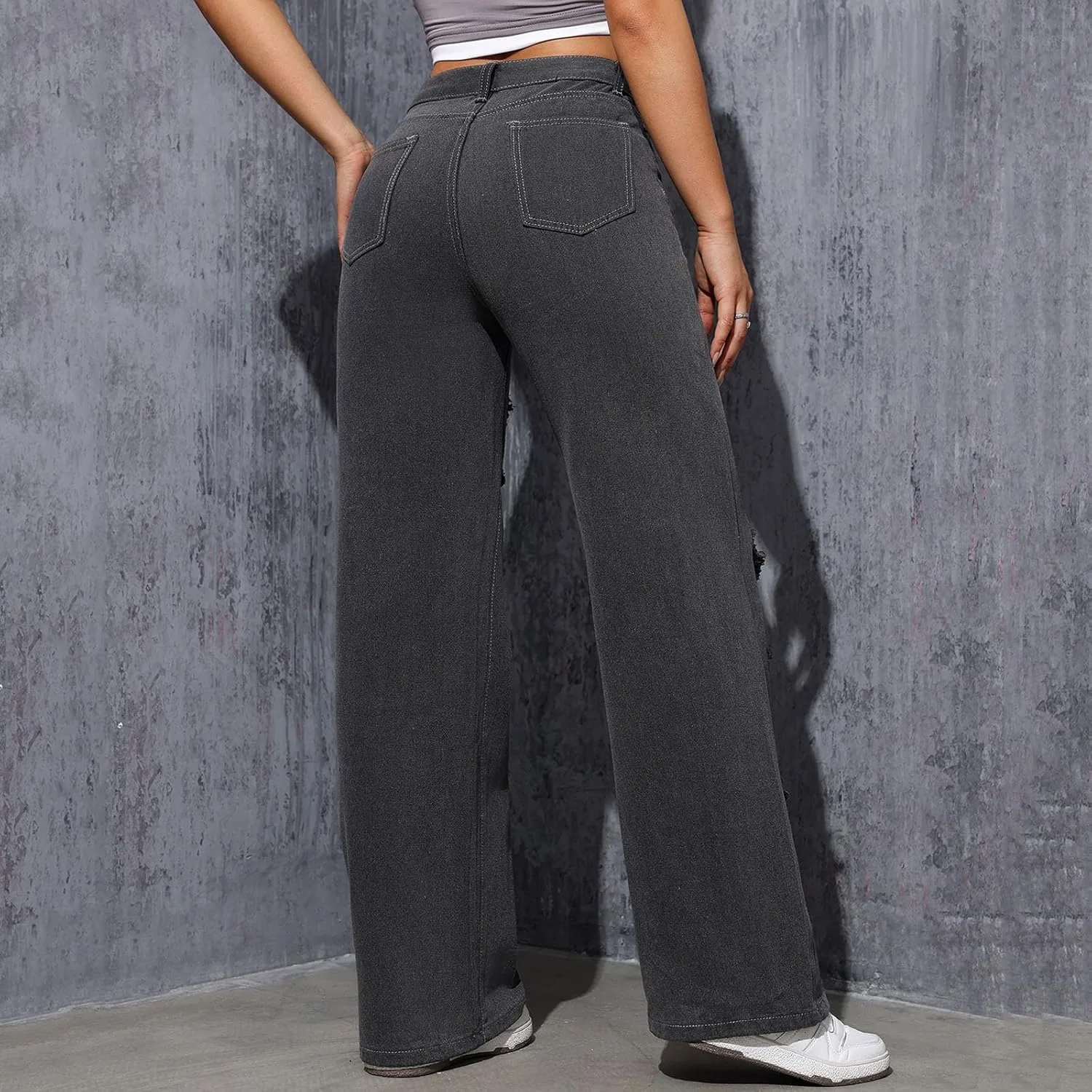 Джинсы для женщин High Waisted Stretchy Wide Leg с 3D вышивкой — фото 4