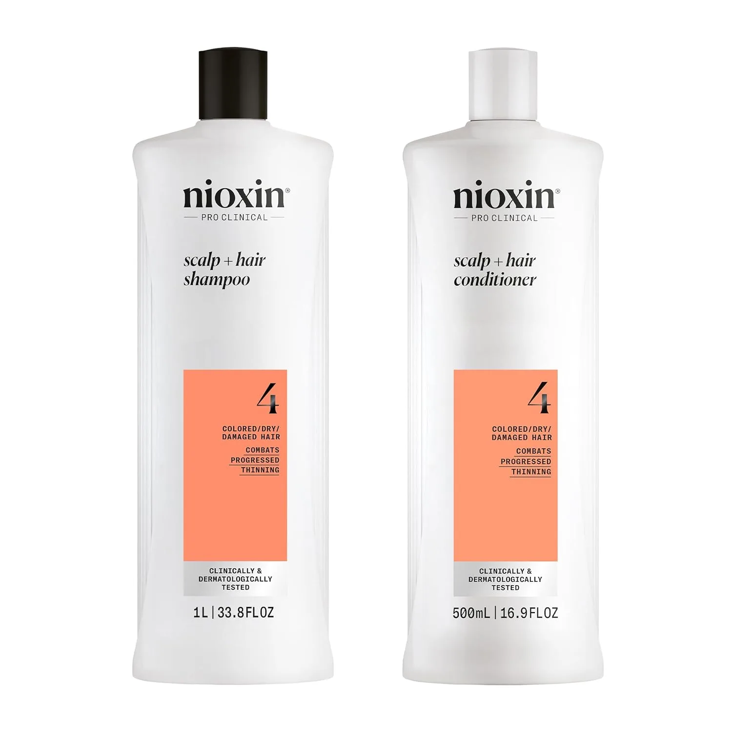Набор Nioxin System 4 для очищения кожи головы: шампунь и кондиционер для интенсивного ухода, предназначенные для окрашенных волос с прогрессирующим истончением.
