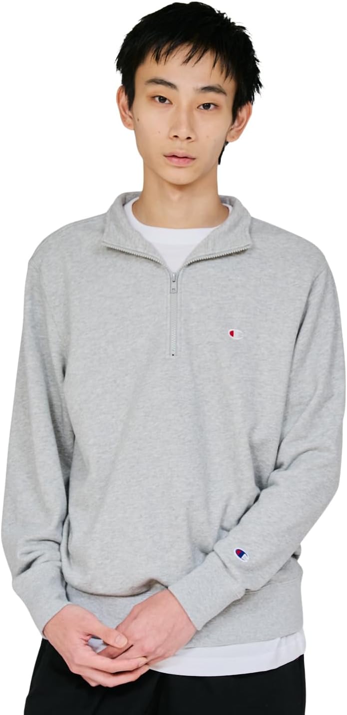 

Мужская толстовка Champion с длинным рукавом, вышитым логотипом в одной точке и застежкой-молнией до середины груди, серый